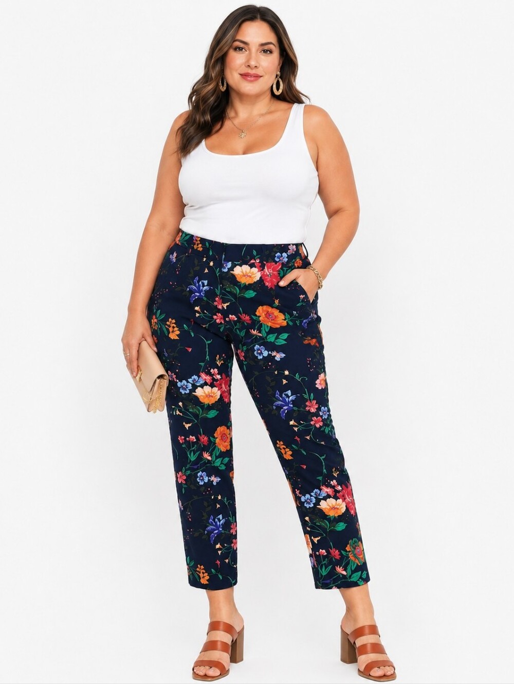 Old Navy Harper Pants Size 18 Navy Floral Ankle Career Stretch Slim Crop Botanic